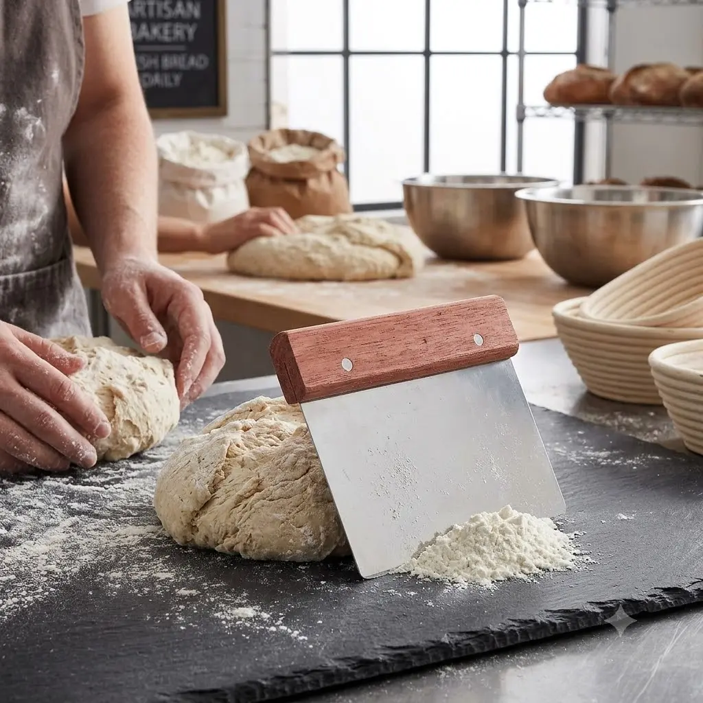 Wooden Handle Dough Scraper & Bench Cutter (Stainless Steel)