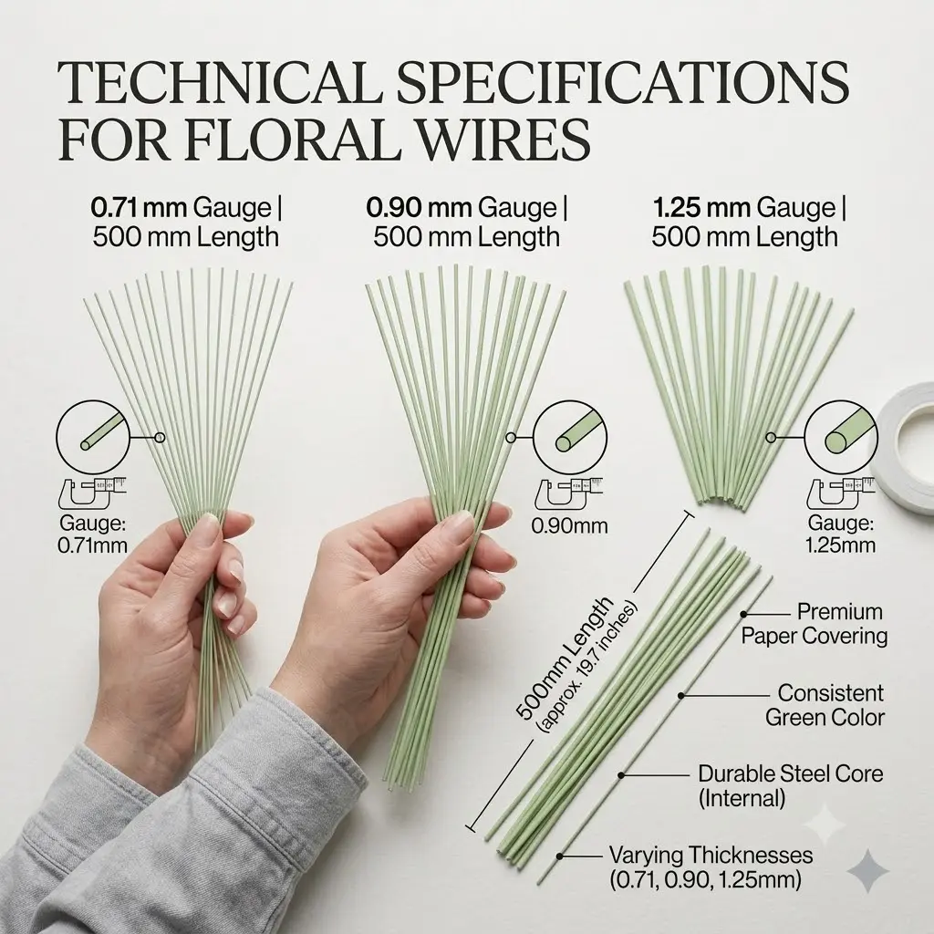 Green Coated Floral Wire for Sugar Flowers (Variable Sizes)